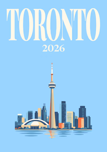 Toronto illustrated travel photo book cover with the Toronto skyline artwork