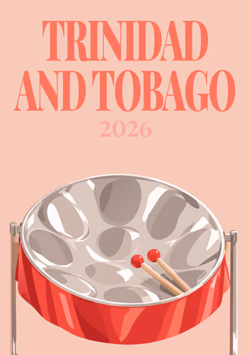 Trinidad and Tobago illustrated travel photo book cover with the steelpan artwork