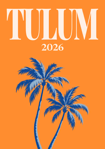 Tulum illustrated travel photo book cover with the palms artwork