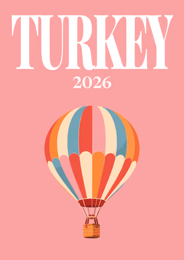 Turkey illustrated travel photo book cover with the hot-air balloon artwork