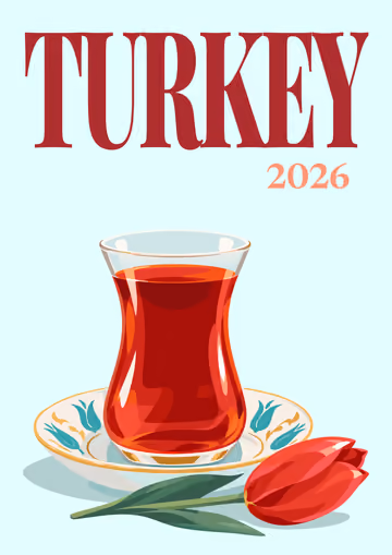 Turkey illustrated travel photo book cover with the tulip tea glass artwork