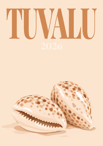 Tuvalu illustrated travel photo book cover with the cowrie shells artwork