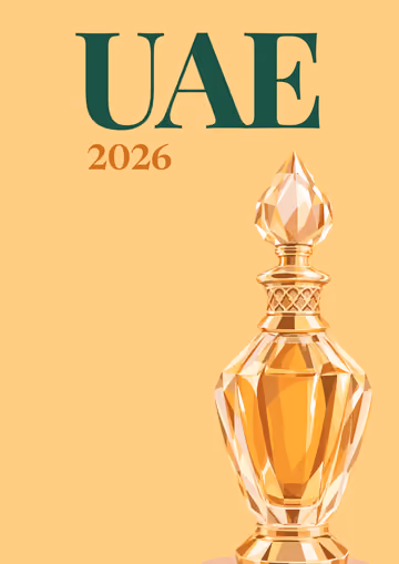 UAE illustrated travel photo book cover with the oud perfume artwork