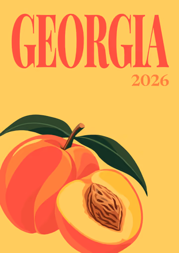 Georgia illustrated travel photo book cover with a peach on yellow