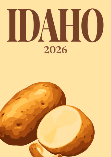 Idaho illustrated travel photo book cover with potatoes on pale yellow