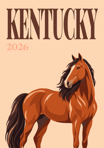 Kentucky illustrated travel photo book cover with a chestnut horse on peach