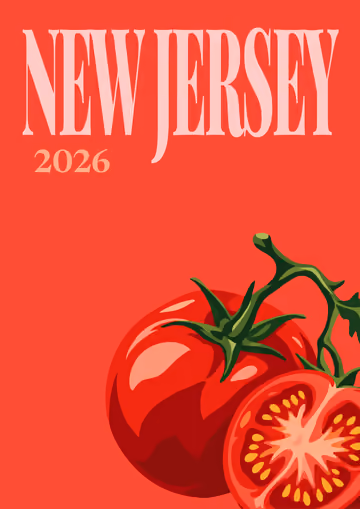 New Jersey illustrated travel photo book cover with tomatoes on red