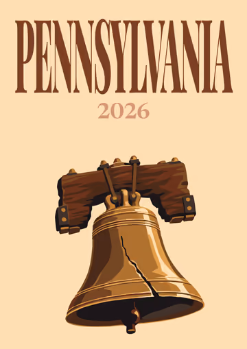 Pennsylvania illustrated travel photo book cover with the Liberty Bell on cream