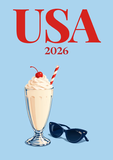 USA illustrated travel photo book cover with the milkshake and sunglasses artwork