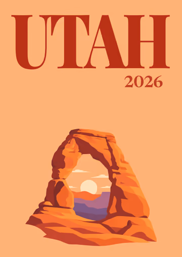 Utah illustrated travel photo book cover with the Delicate Arch artwork