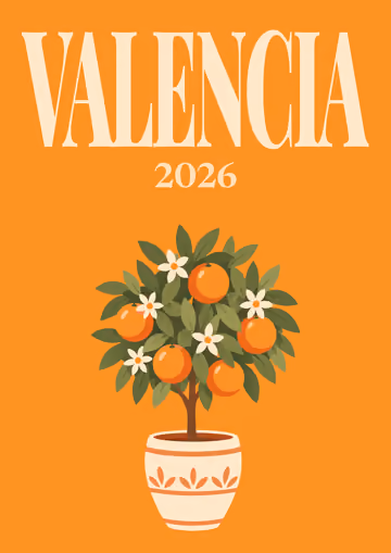 Valencia illustrated travel photo book cover with the orange tree artwork