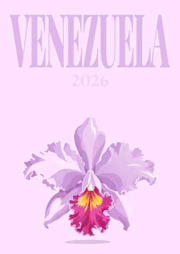 Venezuela illustrated travel photo book cover with the flor de mayo orchid artwork