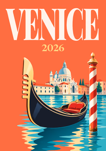 Venice illustrated travel photo book cover with the gondola and mooring pole artwork