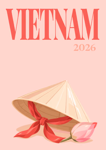Vietnam illustrated travel photo book cover with the conical hat artwork