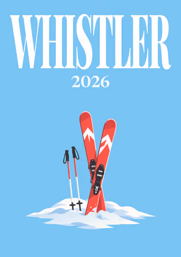 Whistler illustrated travel photo book cover with the skis in snow artwork