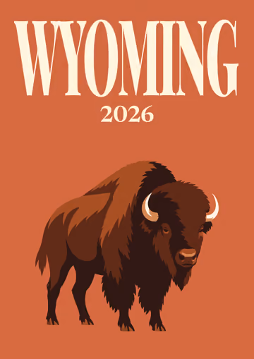 Wyoming illustrated travel photo book cover with the bison artwork