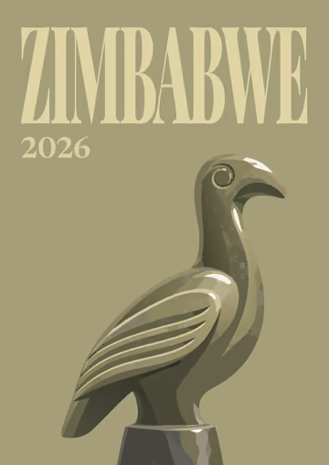 Zimbabwe illustrated travel photo book cover with the soapstone bird artwork