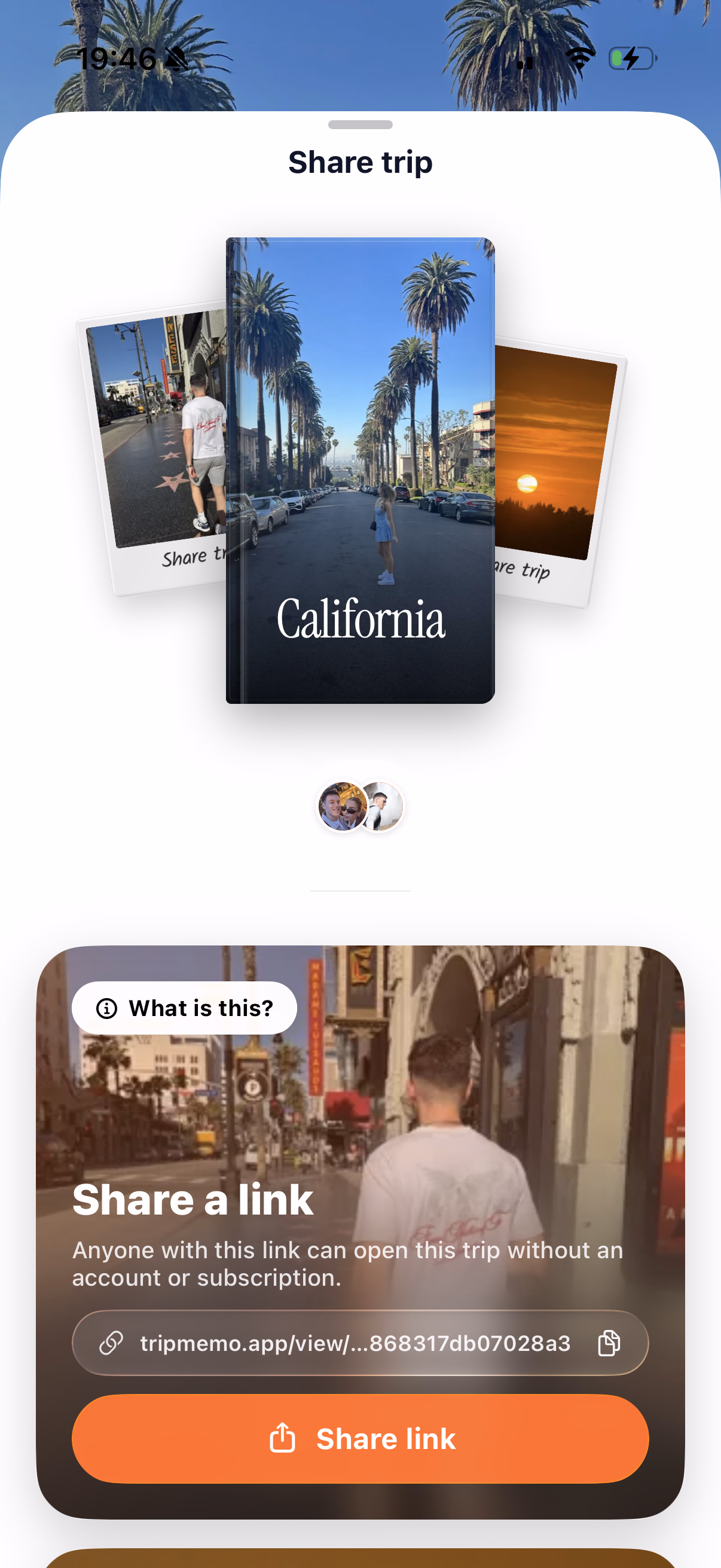 Share a California TripBook with family and friends using a link
