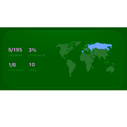 Blue world progress widget showing visited countries