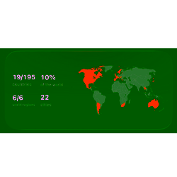 Orange world progress widget showing visited countries