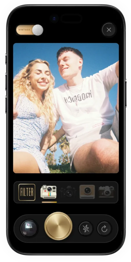 TripMemo vintage camera with film LUTs